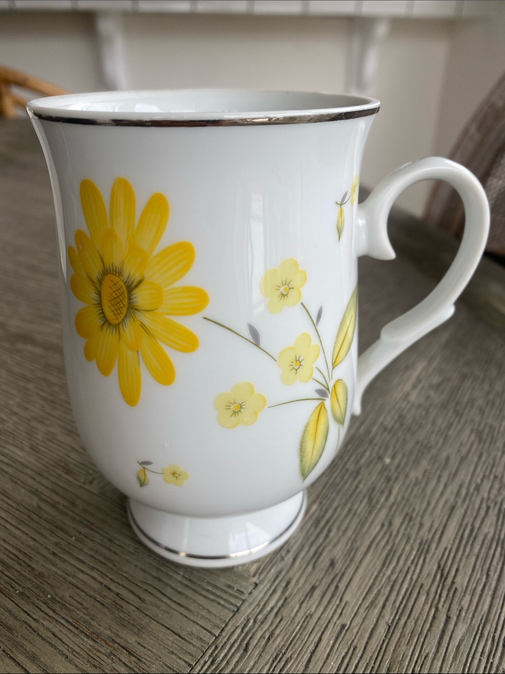 Vintage Sheffield Fine China "Sunshine" Footed Mug Cup Yellow Floral 12oz.